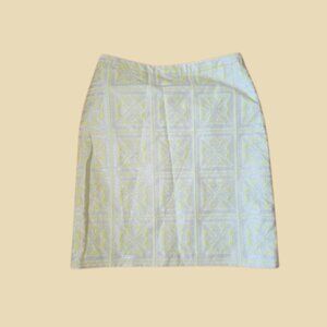 Etcetera Skirt 8 Yellow Floral Pencil Skirt Silver Metallic Tinsel